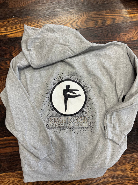 SDSD Icon Black Glitter and Rhinestone Hooded Zip Up Gray Sweatshirt